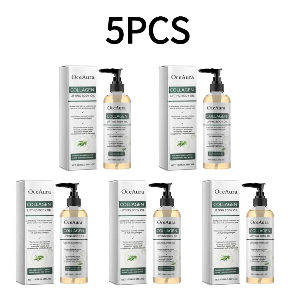 OceAura Huile Corporelle Raffermissante au Collagène 100ml – Soin Hydratant pour le Cou, la Poitrine, les Bras et les Cuisses – Huile Essentielle Liftante et Hydratante pour Massage