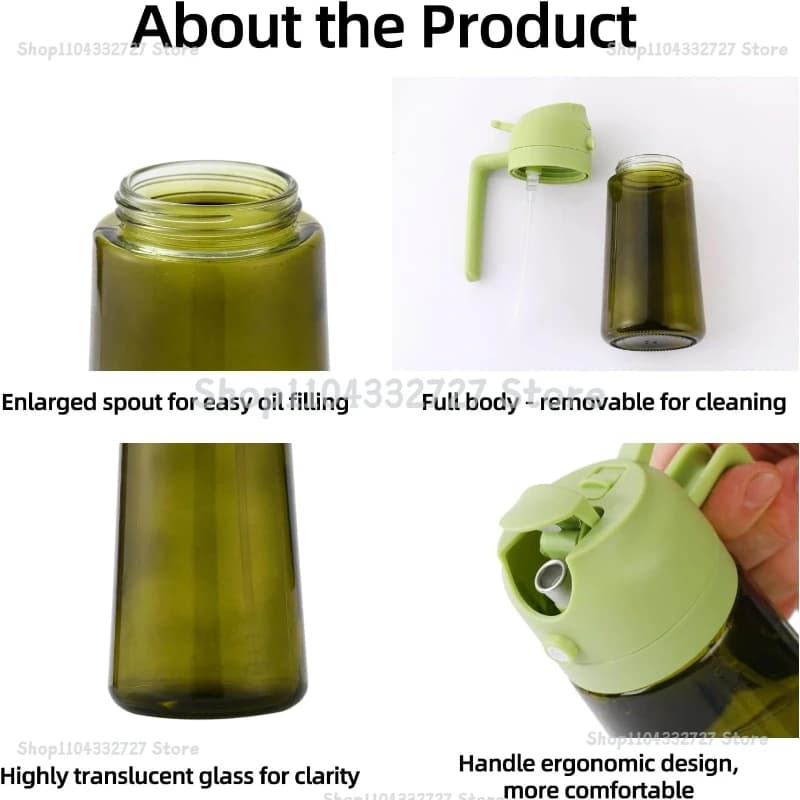 Distributeur d'huile d'olive 2-en-1 pour la cuisine - Vaporisateur et verseur d'huile vert foncé 500 ml - Support à épices