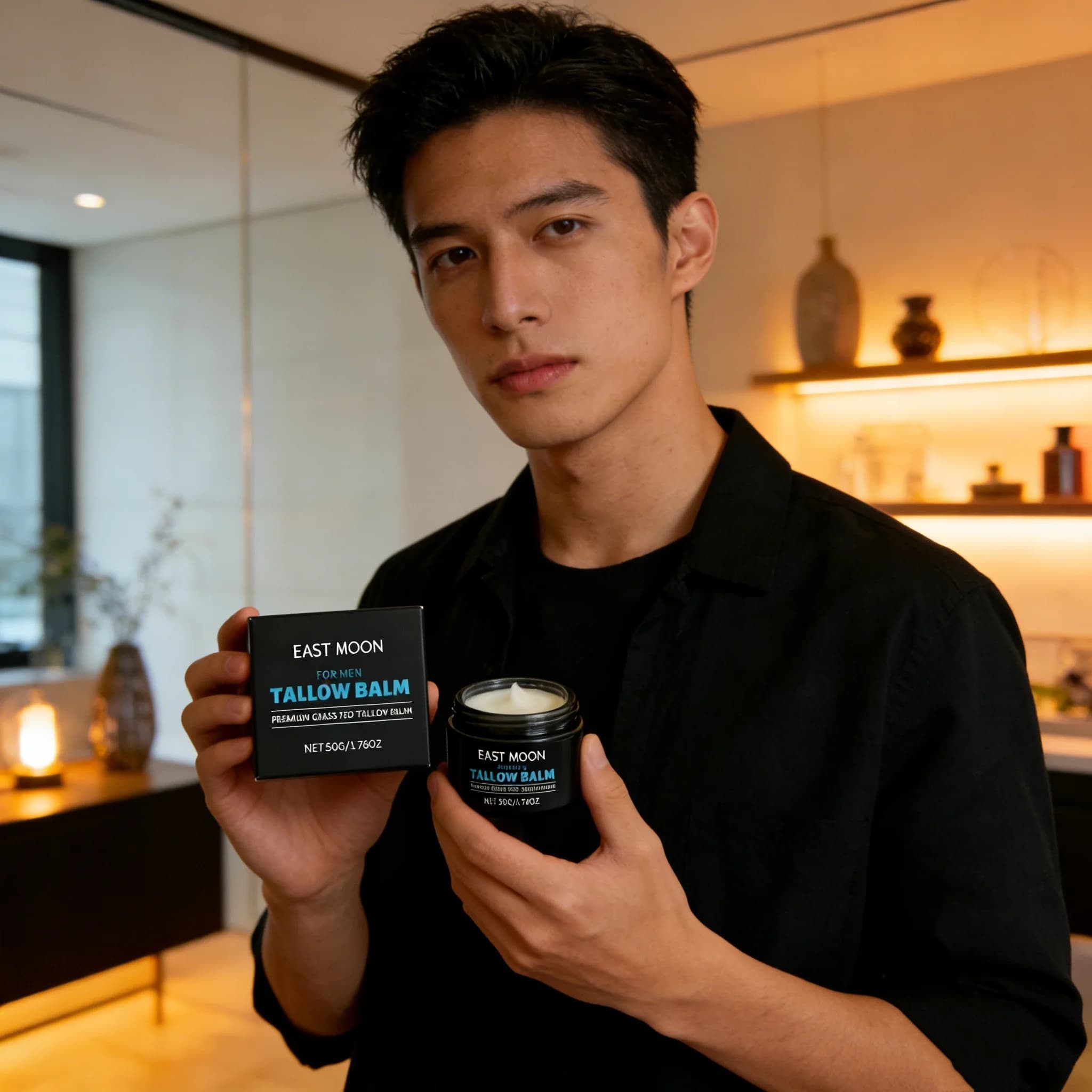Baume de Soin Visage au Suif pour Homme : Nourrit, Améliore l'Élasticité, Réduit les Rides, Contrôle le Sébum, Peau Éclatante – Crème Hydratante pour le Visage
