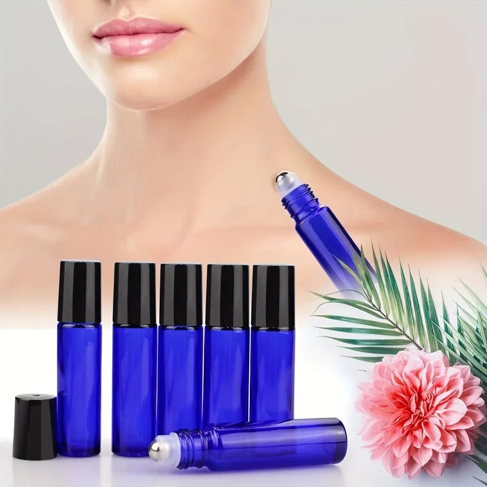 Bouteilles en verre à rouleau de 10ml, 6 pièces, bouteille vide à rouleau d'huile essentielle avec boule en acier inoxydable, récipient liquide, rouleaux en verre épais