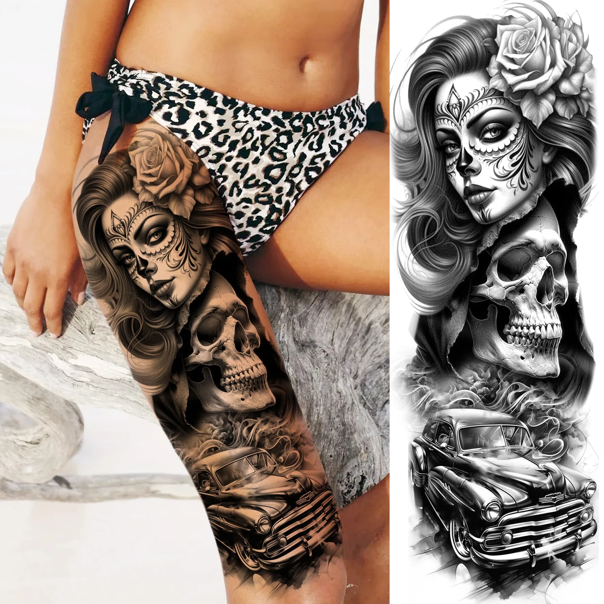 1 feuille bras complet voleur Gangster tatouages temporaires pour hommes femmes imperméable Tatoo manches réaliste