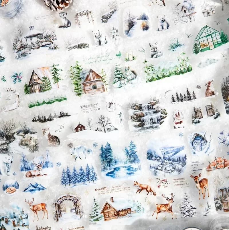 1 rouleau PET neige manuel bricolage décoration rubans recyclés Scrapbook autocollants hiver adhésifs bande hiver paysage 60mm * 2m