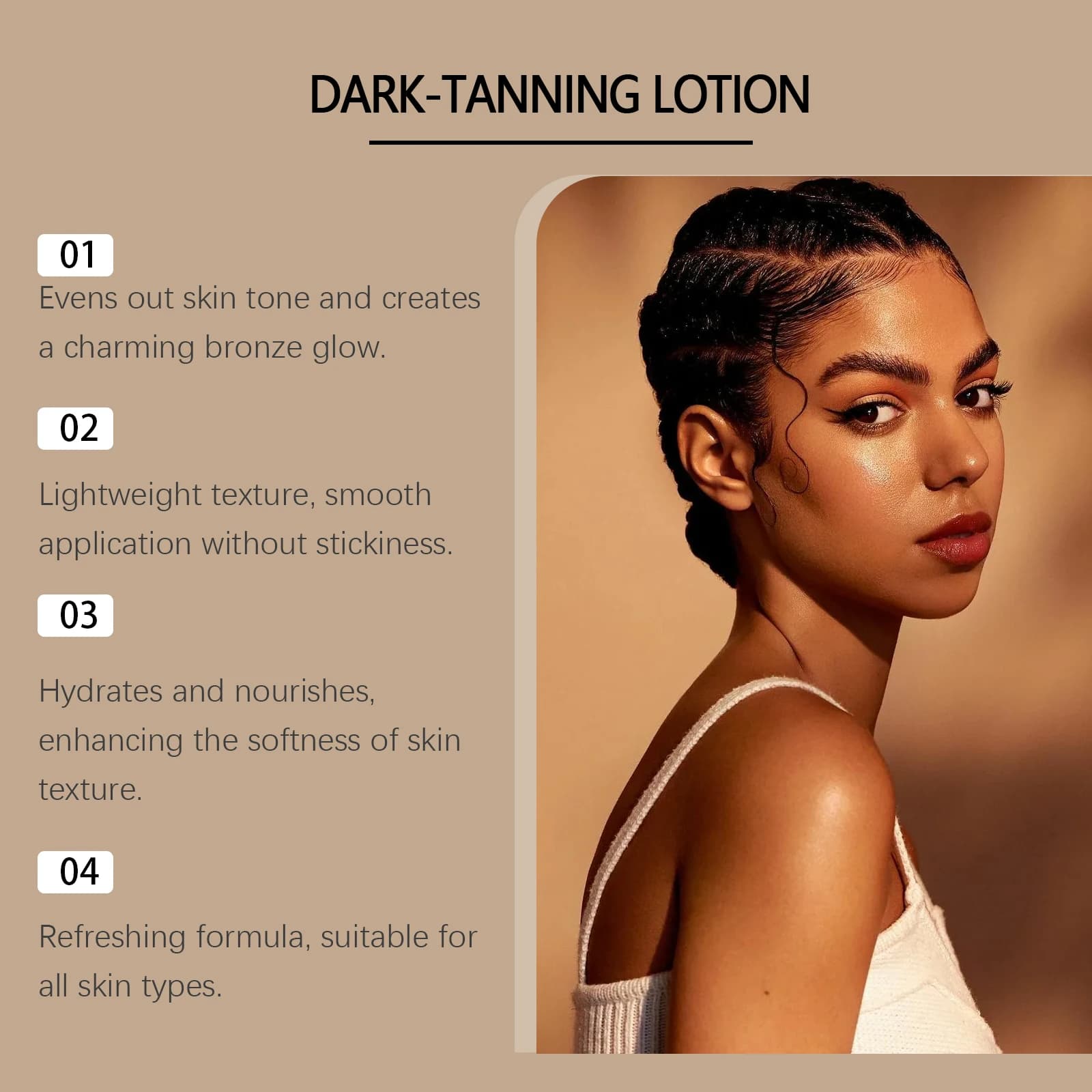Lotion bronzante à la noix de coco, lotion auto-bronzante estivale pour un bronzage naturel et une peau couleur blé, hydratante et unifiante pour le teint.