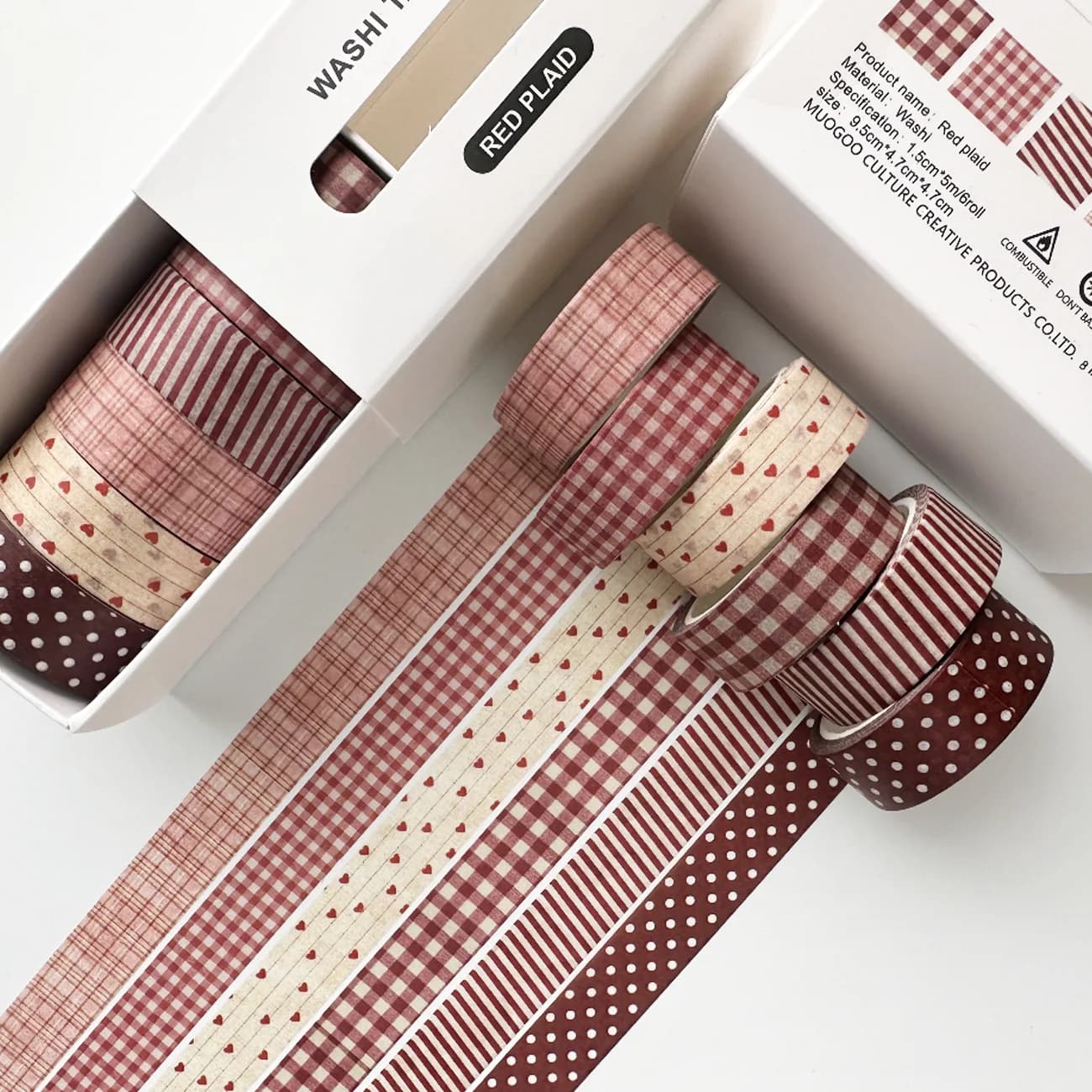6 rouleaux/boîte Ruban adhésif washi à carreaux rétro pour carnet DIY