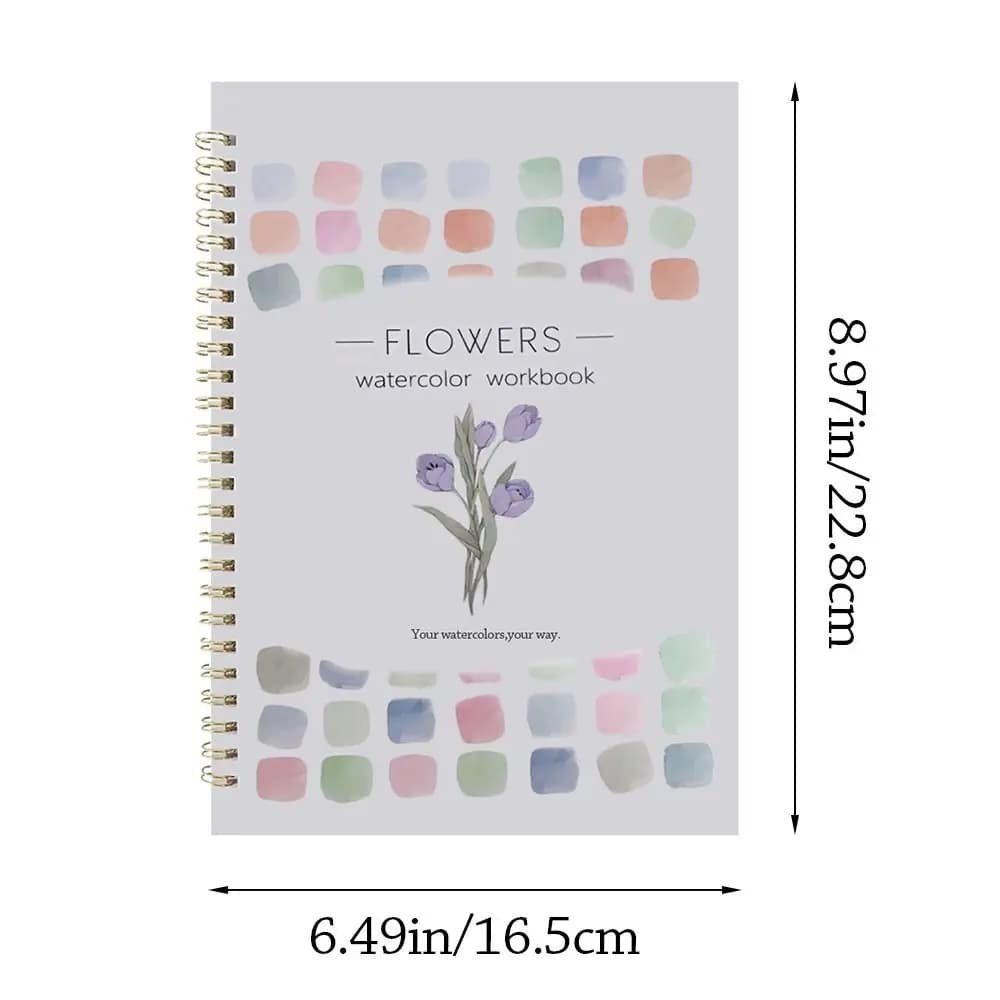 Cahier d'exercices d'aquarelle pour débutants avec pinceau et palette de couleurs, fournitures de peinture artistique, livre de peinture à l'aquarelle