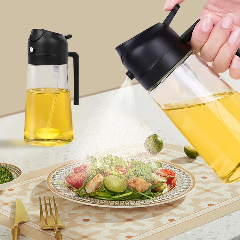 Bouteille de pulvérisation d'huile d'olive 2 en 1, pulvérisateur d'huile en plastique de 500ml, conteneurs d'huile de cuisine, distributeur d'huile d'olive pour Camping barbecue cuisson