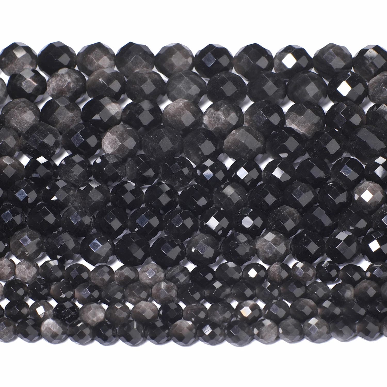 Perles en pierre d'obsidienne couleur argent naturel, 6, 8, 10 mm, facettées, rondes, pour la fabrication de bijoux, accessoires de perlage DIY