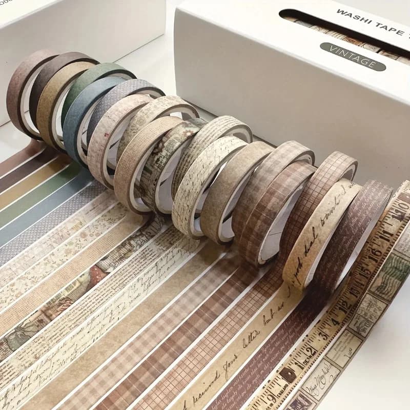 Lot de 20 rouleaux de ruban Washi vintage pour scrapbooking, journal créatif, papeterie, bandes adhésives décoratives, fournitures artistiques, autocollants cadeaux