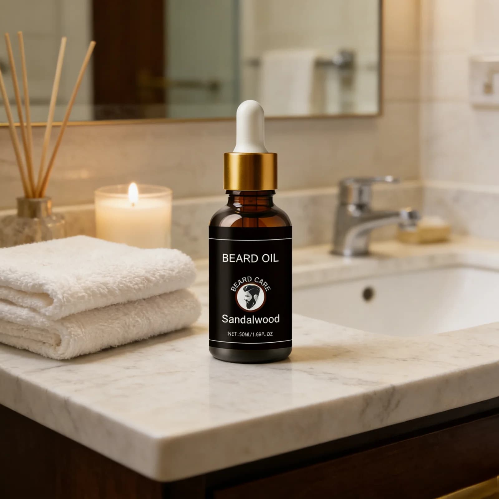 Huile à barbe au bois de santal pour homme – Brillance