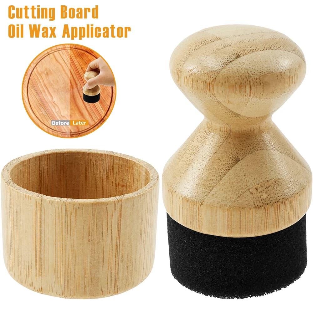 Planche à découper applicateur de cire d'huile applicateur d'huile minérale en bois avec couvercle et poignée ergonomique applicateur d'huile de bloc de boucher multi-rôle