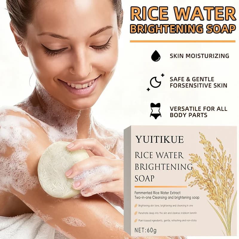 Savon éclaircissant à l'eau de riz 60g – Nettoyage en profondeur hydratant, sûr et doux pour peaux sensibles, pour le visage et tout le corps