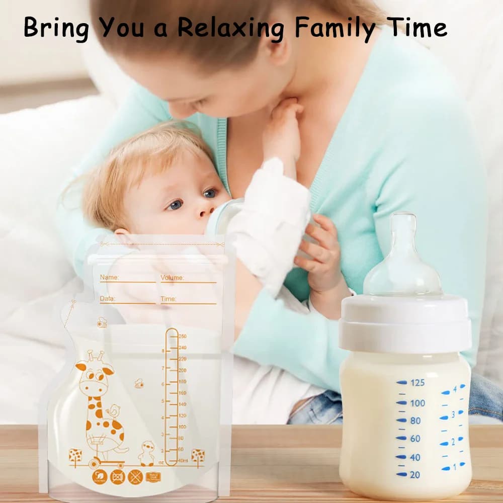 Sacs de conservation du lait sans BPA, 30/60 paquets de 250ml, sacs de congélation sûrs pour lait maternel et aliments pour bébés pour une alimentation facile