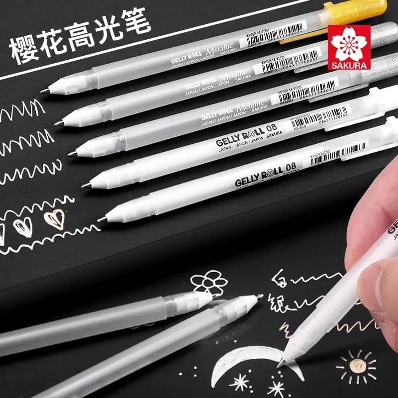Sakura 3 pièces Gelly Roll stylo à surbrillance classique stylo à encre Gel stylo blanc brillant surbrillance marqueur de croquis doré argent mettant en évidence