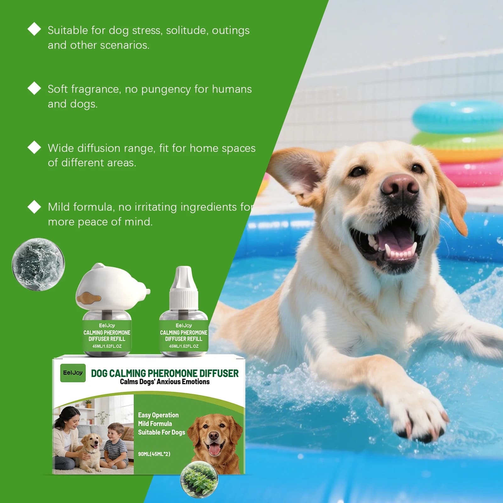 Diffuseur apaisant pour animaux de compagnie, sans huile essentielle, sûr, pour chiens anxieux, favorise un environnement calme à la maison, aide à la gestion du comportement, soin longue durée, prise