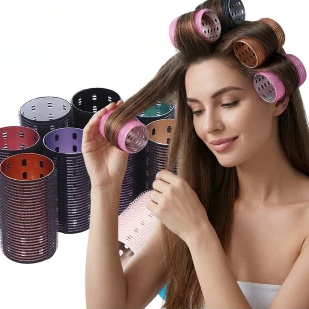 Rouleau à cheveux auto-adhésif en aluminium 6*9cm, en nylon pur, avec crochets et boucles, pour un coiffage auto-agrippant, outils de coiffage thermique pour un volume intense