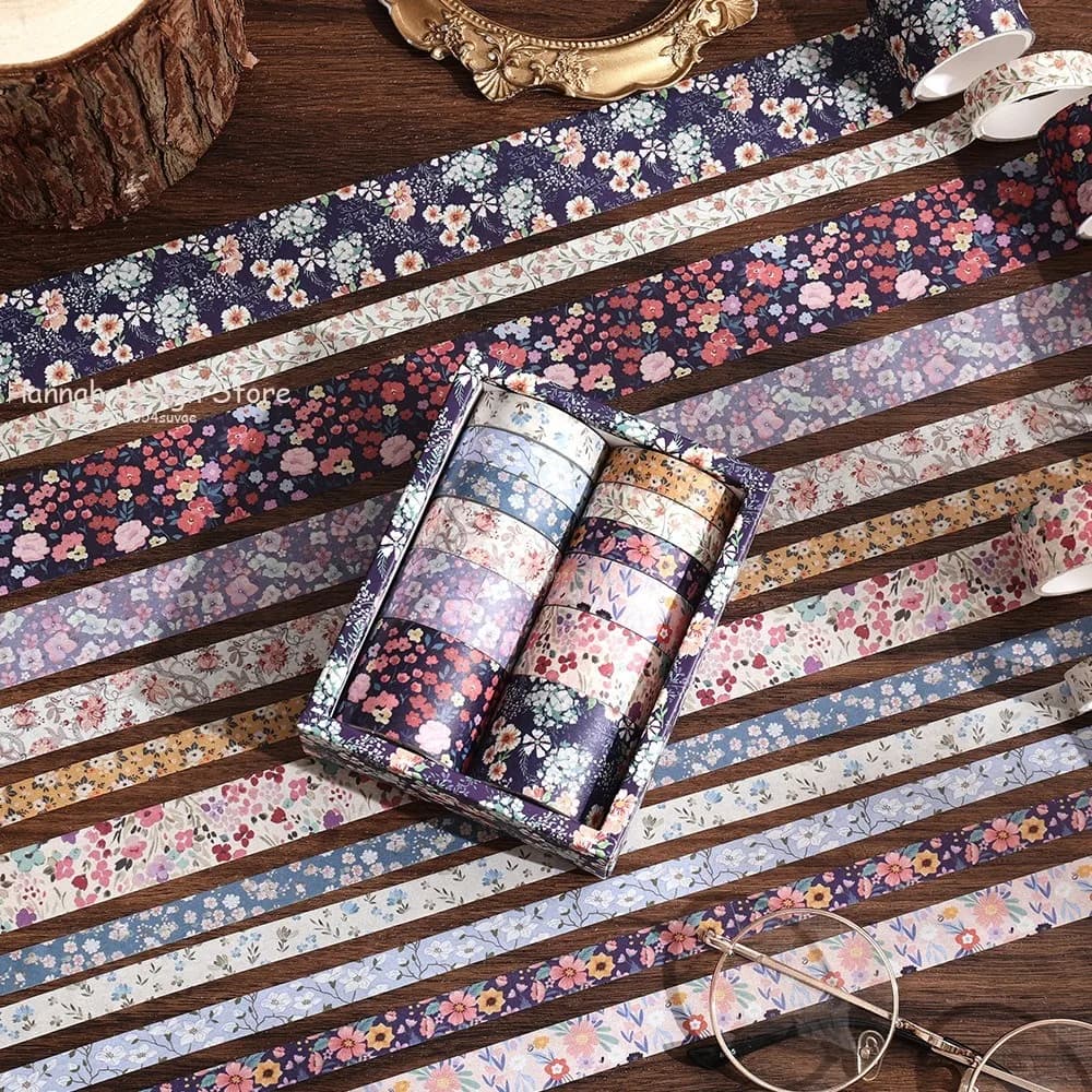12 rouleaux de bandes Washi à fleurs, fournitures de Scrapbooking, bande Washi rétro, grille, décoration pour journal intime, Cinta Adhesiva Decorativa Washitape