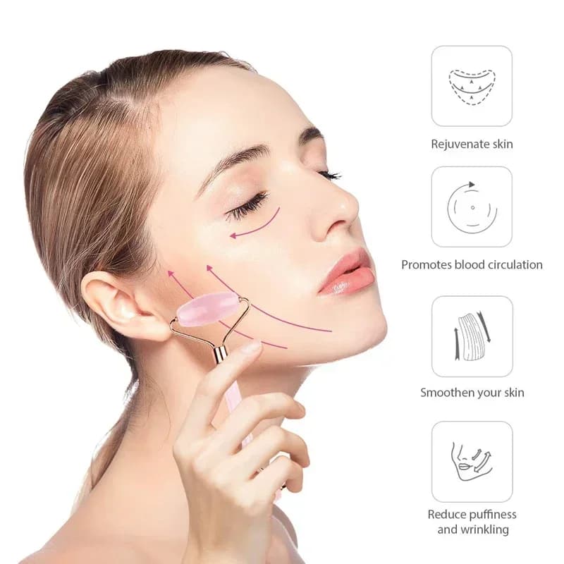 Rouleau de Jade en Quartz Rose naturel et ensemble Gua Sha, masseur pour le visage, lecture de Jade, grattoir en forme de cœur, outil de Massage pour soins de la peau