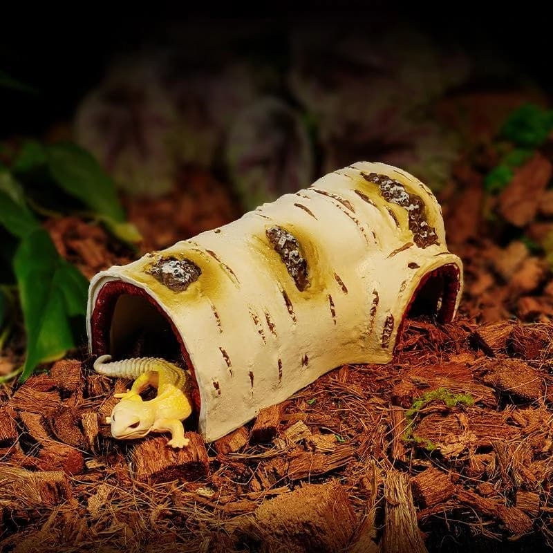 Grotte de cachette pour reptiles – Abri durable en résine à texture de bois de bouleau pour lézards et amphibiens, idéal pour perdre, détendre et jouer
