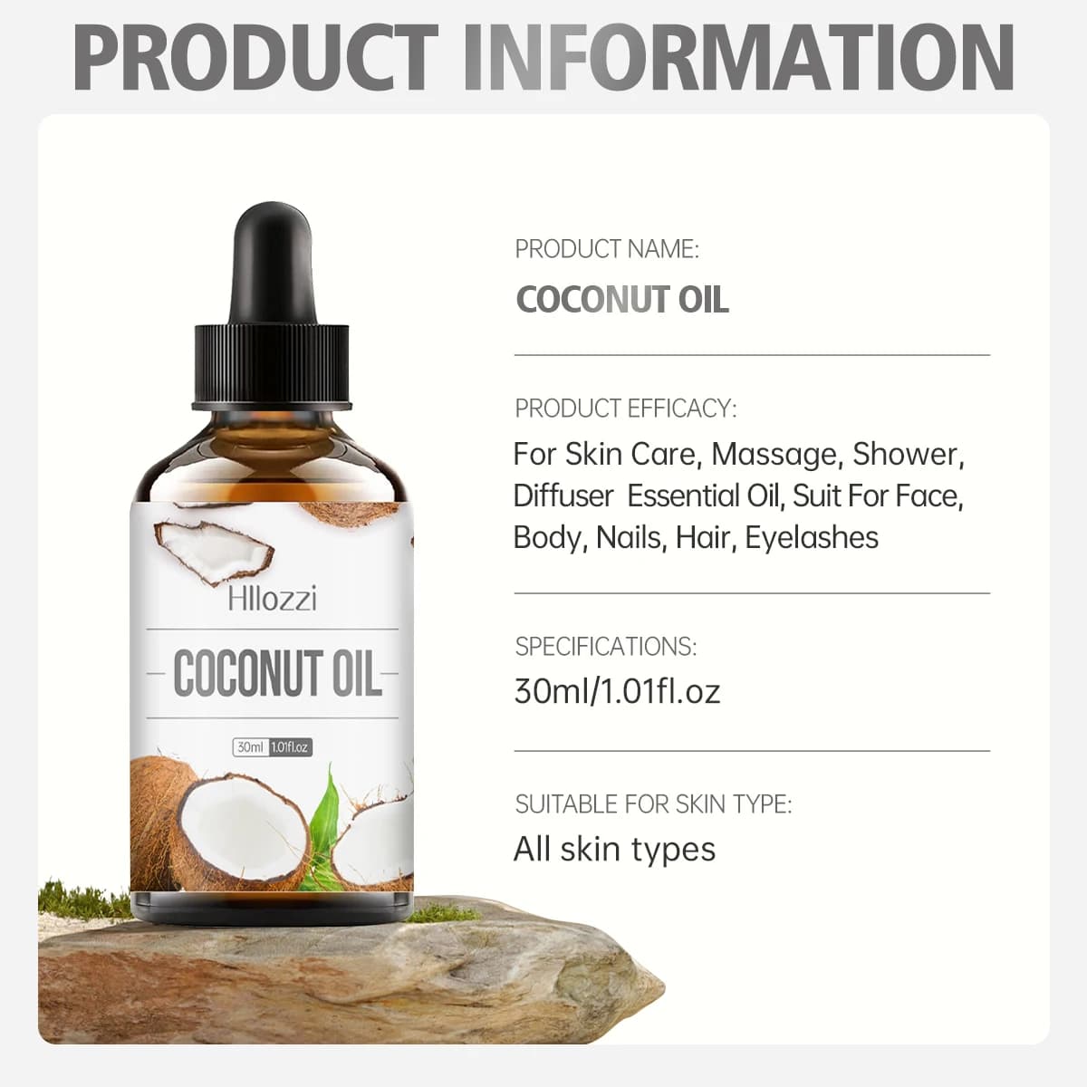 Huile essentielle de noix de coco adaptée au massage, diffuseur d'aromathérapie pour le visage, les poils et les cils, huile essentielle universelle