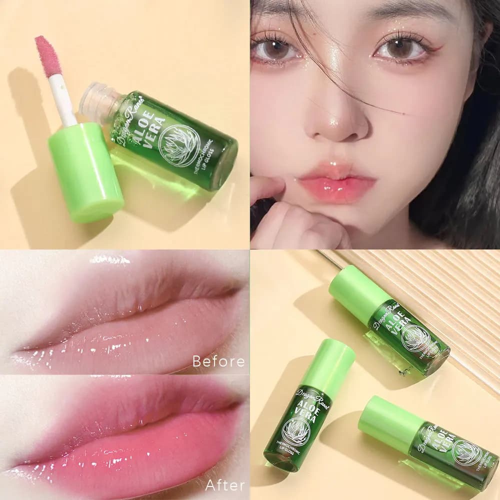 Baume à lèvres hydratant à l'aloe vera changeant de couleur, gloss naturel à l'aloe vera, gloss à lèvres changeant de couleur selon la température, soin nourrissant pour les lèvres