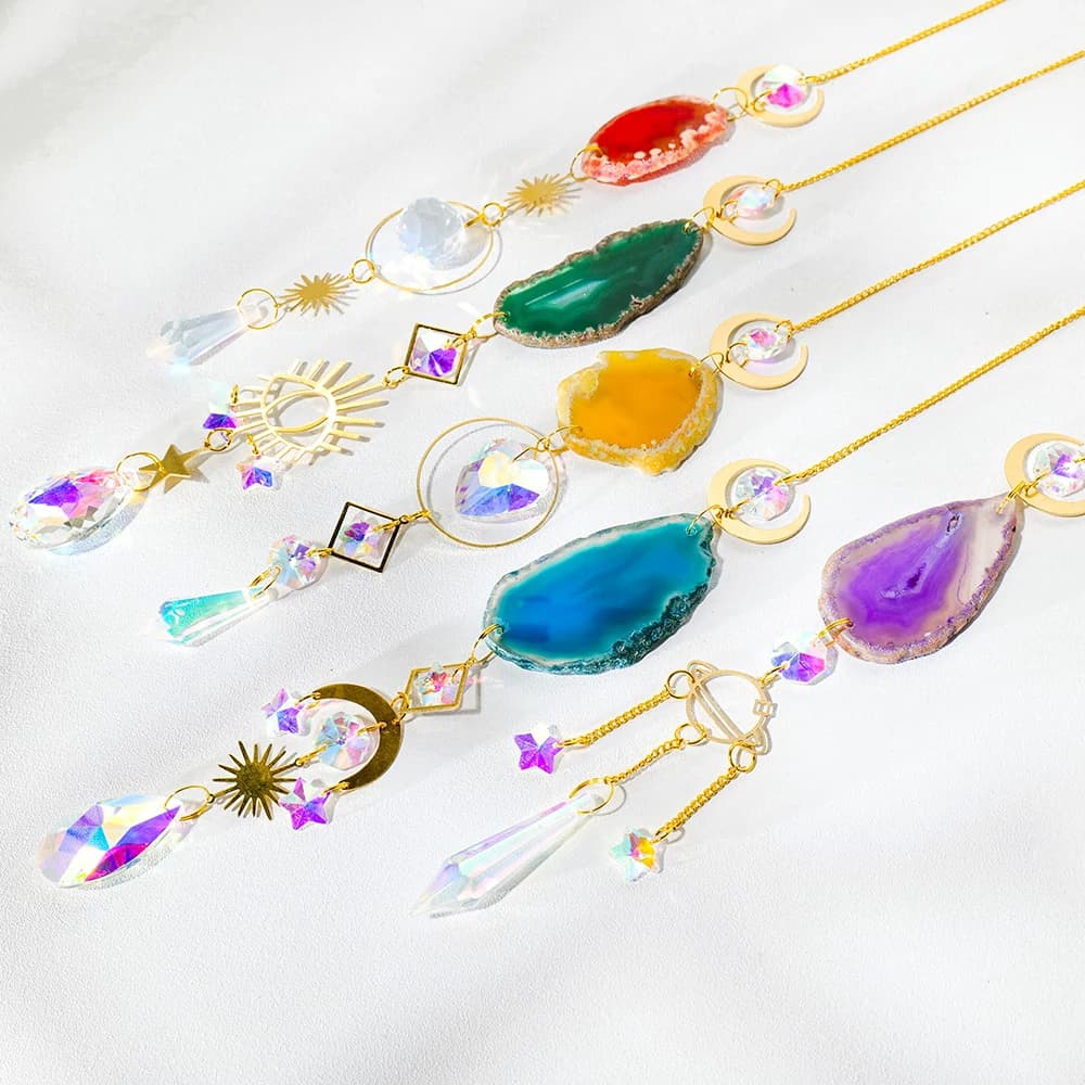 Attrape-soleil en Agate avec pierres naturelles, pour fabricant d'arc-en-ciel, attrape-soleil suspendu en cristal pour sorcière, carillon à vent, décoration murale