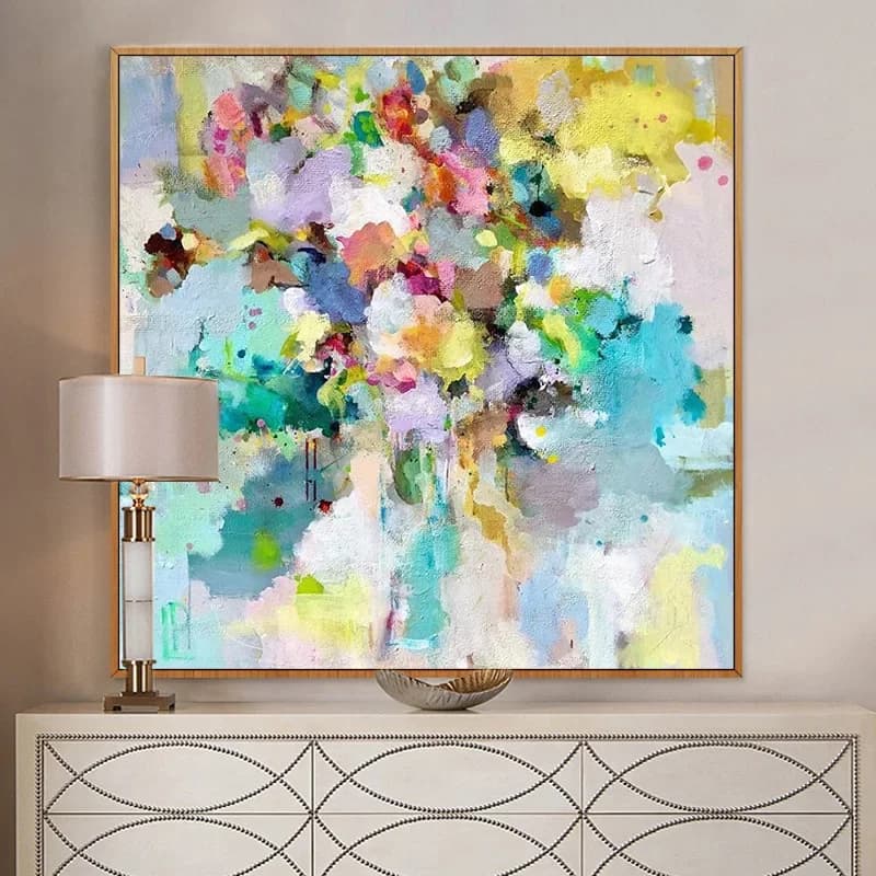 Peinture à l'huile florale abstraite peinte à la main, Art mural de fleurs colorées sur toile, illustration de plantes, décor de maison, salon, chambre à coucher, bureau