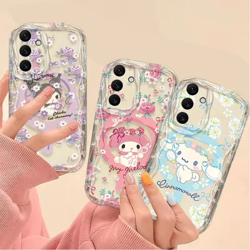 Étui floral Melody Kuromi Cinnamoroll pour Samsung Galaxy A06 A16 A26 A36 A56 A05S A15 A25 A35 A55 A14 A24 A54 A13 A23 A52 A52S