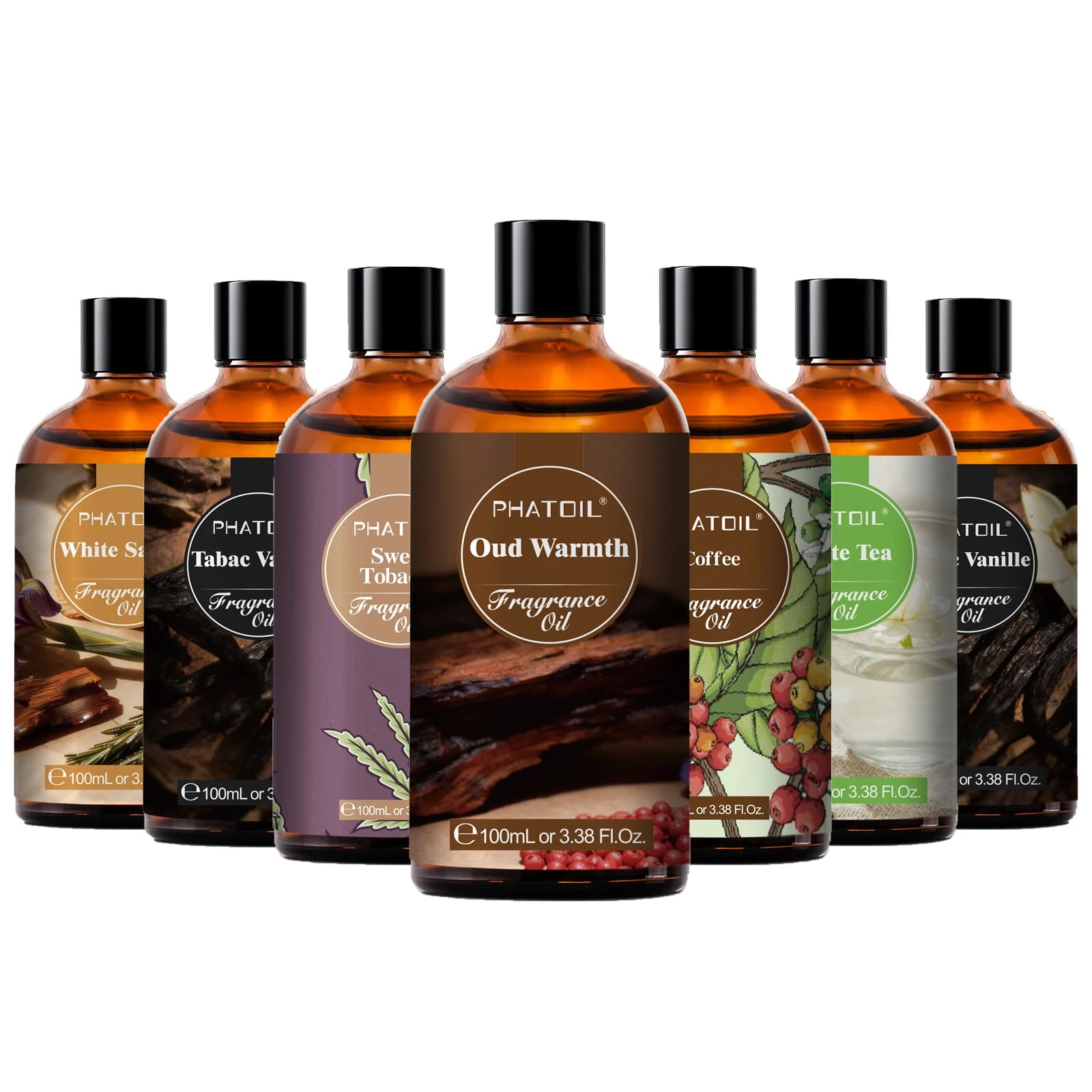 PHATOIL 100ml Huile parfumée Oud Warmth pour diffuseur d'aromathérapie, senteur Santal Chaud, Vanille, Ambre, Orchidée Noire