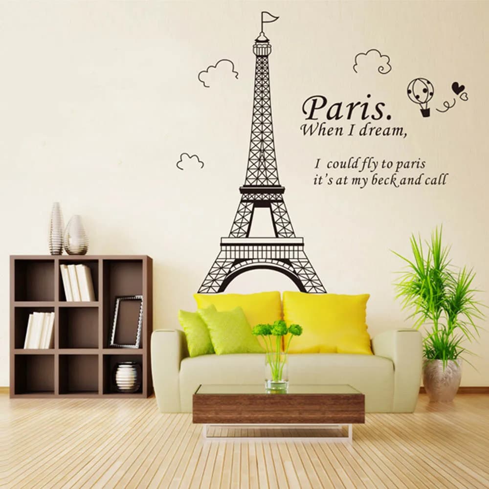 Papier peint romantique avec belle vue de la France, Paris, Tour Eiffel, Stickers muraux, Art Decor, Room Decal, DIY