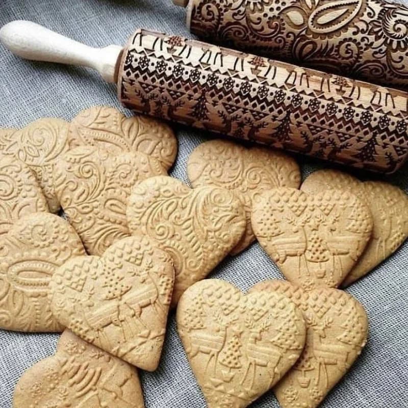 Rouleau à pâtisserie gaufré de noël 35CM, sculpté en bois, biscuits, pâte à Fondant, cuisson, rouleau imprimé gravé, cadeaux de vacances