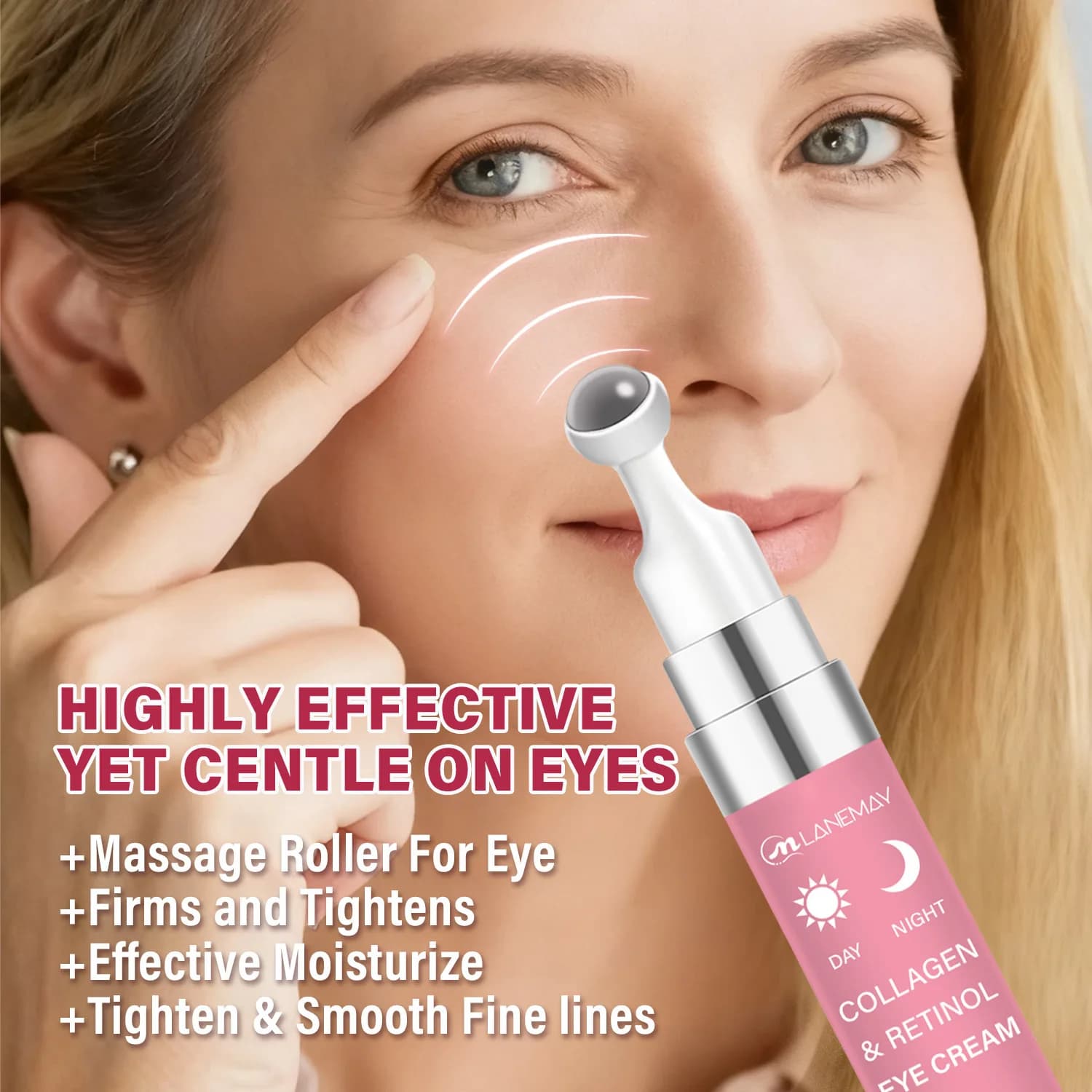 Crème pour les yeux de jour et de nuit roll-on au collagène rétinol pour anti-cercles foncées, poches pour les yeux et raffermissant la peau autour des yeux 15 ml