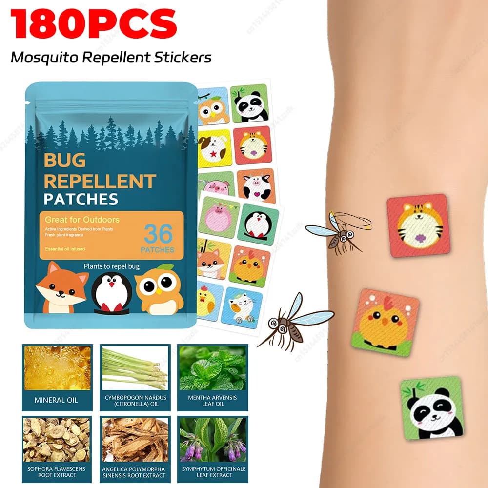 Autocollants anti-moustiques, 36 à 180 pièces, huile sans DEET, Patch Anti-morsure pour l'extérieur, ingrédients naturels à base de plantes pour voyage et camping