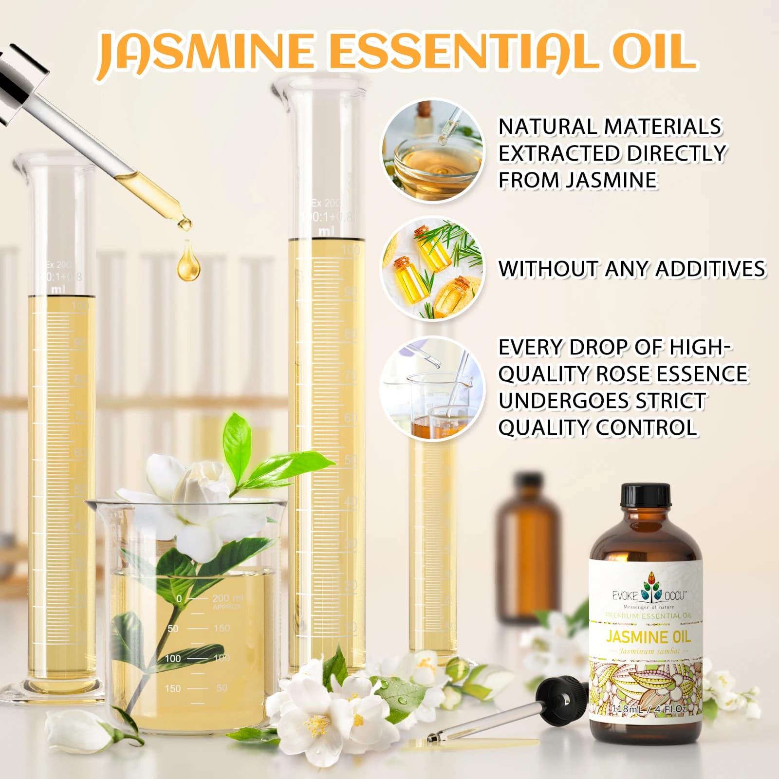 EVOKE OCCU-Château essentiel au jasmin, 118ML/4 Fl.Oz. Huile végétale de qualité supérieure pour diffuseur, supporter ficateur, peau, massage, bougie Regina Executive