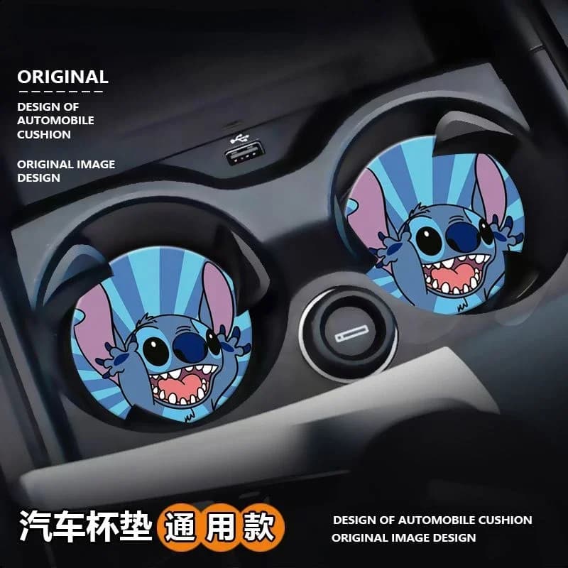 Disney Stitch – dessous de verre d'eau antidérapant, dessin animé créatif et mignon, rangement de voiture, décoration intérieure de voiture, créatif et personnalisé