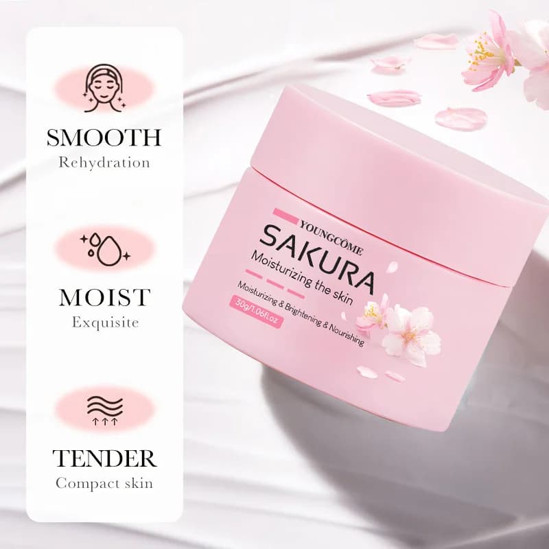 Crème à l'essence Sakura, hydratant pour le visage aux fleurs de cerisier pour peaux sèches et rugueuses, Anti-vieillissement, Lifting du visage, réparation nourrissante au collagène