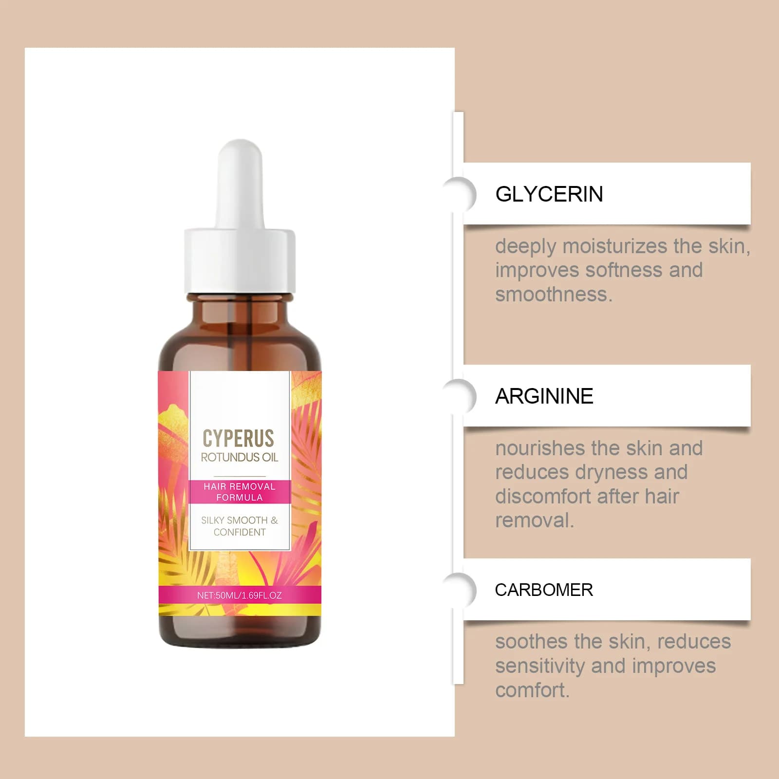 Huile de Cyperus Rotundus Hydratation Profonde Nourrit la Peau Réduit la Sécheresse et l'Inconfort Post-Épilation