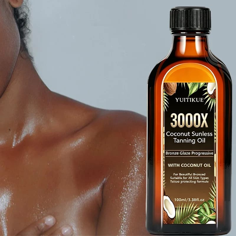 YUITIKUE 100ml 3000X Huile de Bronzage Sans Soleil à la Noix de Coco, Bronzage Progressif, Éclat Bronze, Tous Types de Peau, Autobronzant
