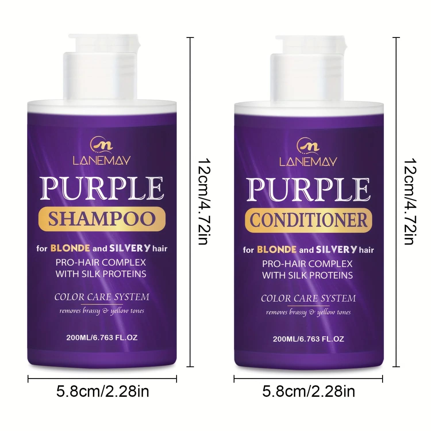 Ensemble shampoing et après-shampooing violet pour cheveux blonds, argentés ou bruns mis en évidence - hydrate et neutralise le ton jaune brassy
