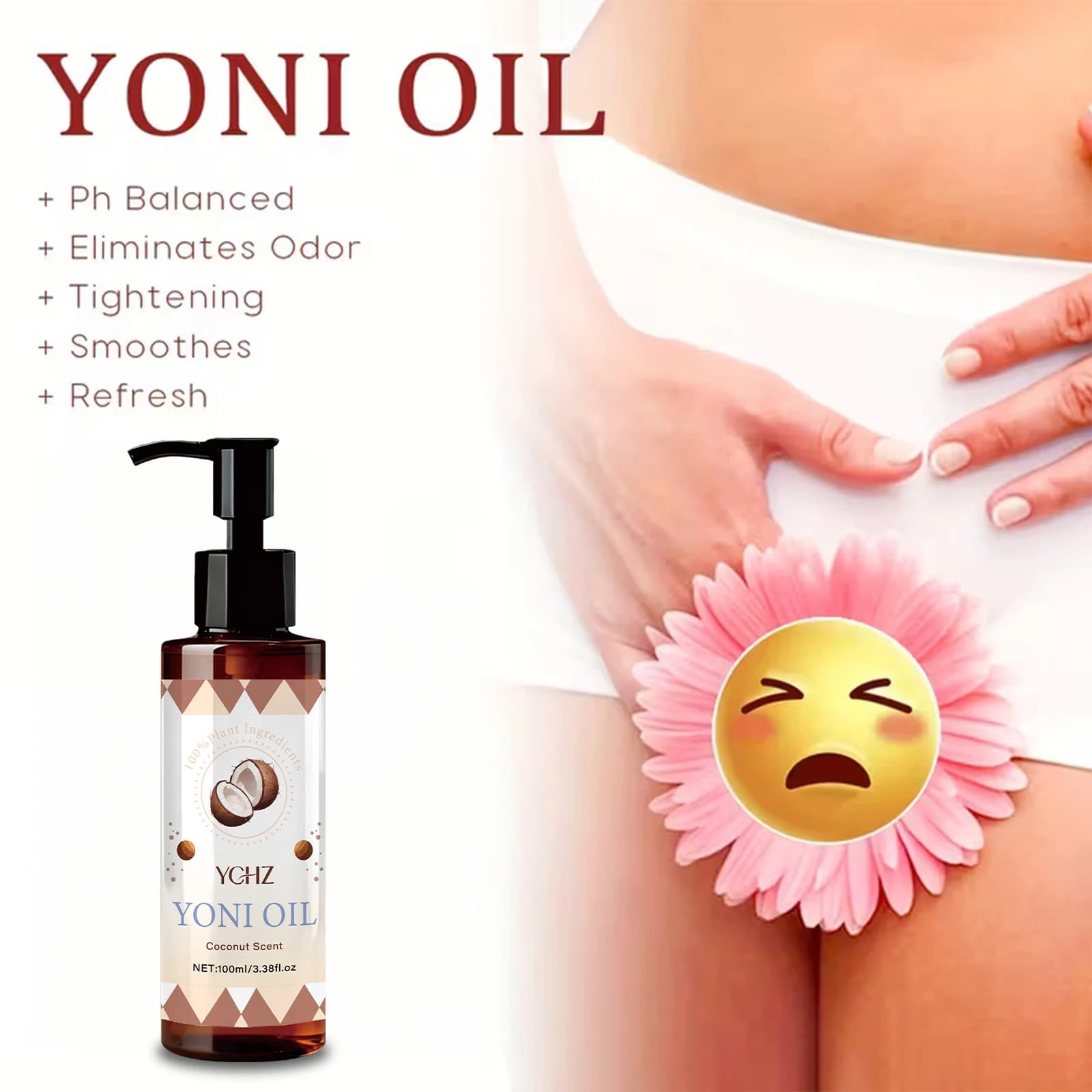 Huile Yoni pour soins intimes féminins - Parfum de noix de coco, élimine les odeurs, soulage l'inconfort, nettoie et resserre les zones intimes