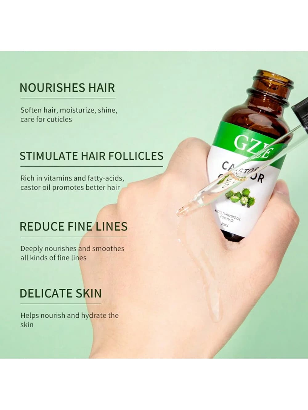 Huile de ricin Greflective (1oz) organique 100% pure et froide PMurcia sans hexane, croissance des cils, sourcils, cheveux Hydratant pour la peau