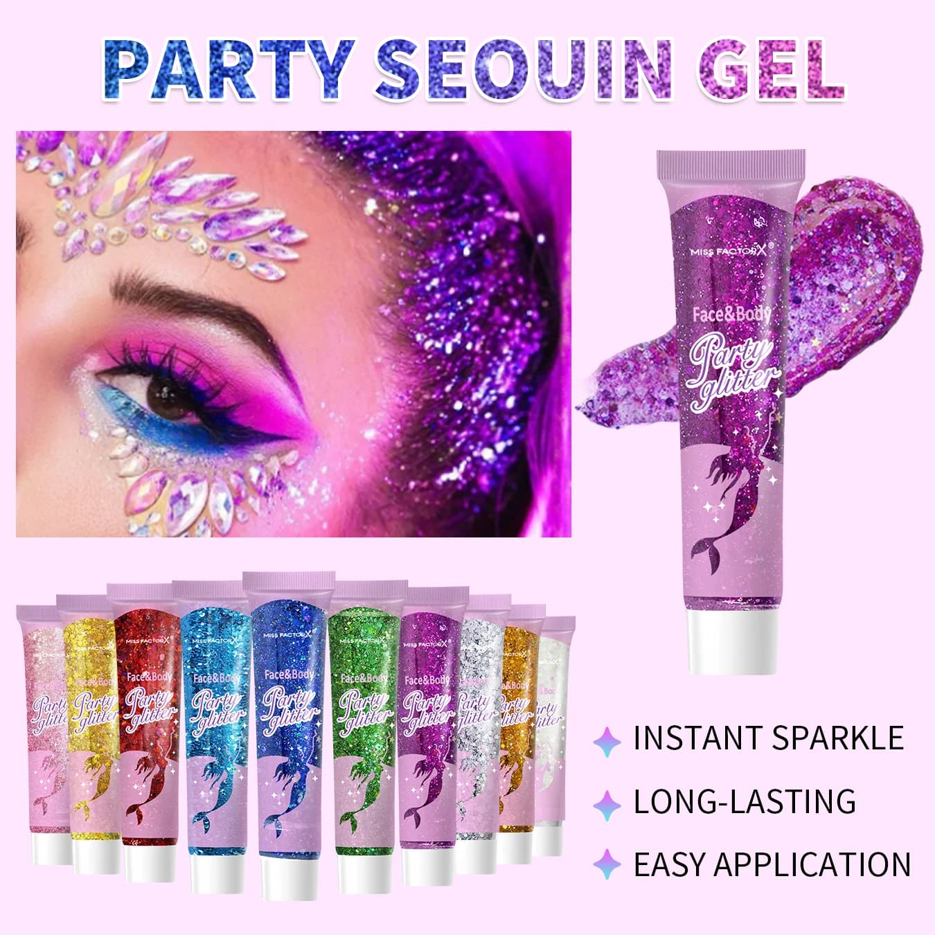 30 pièces/boîte Gel pailleté pour le corps du visage, adapté aux femmes, cheveux grossiers brillants, adapté aux accessoires de carnaval de festival de concert