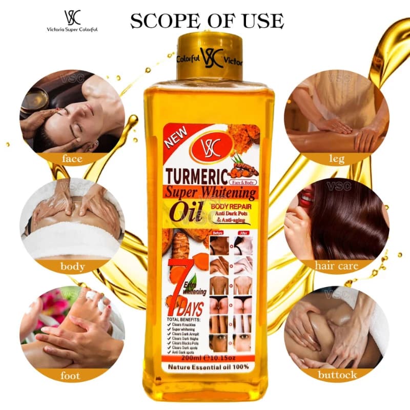 Huile Corporelle Multifonctionnelle au Curcuma et Vitamine C, Papaye et Rose – Huile de Massage Hydratante en Profondeur, Non Grasse, Hydratation Longue Durée, Soin Corporel Éclatant