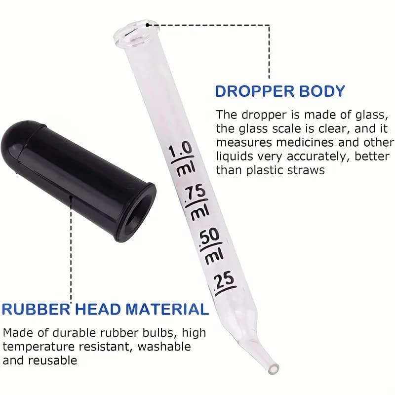 Compte-gouttes avec embouts en caoutchouc durables, compte-gouttes en verre de 1 ml, compte-gouttes liquides pour huiles essentielles, compte-gouttes pour médicaments