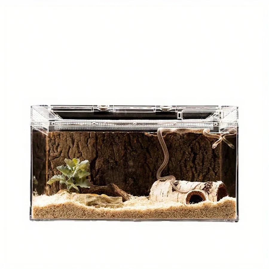 Grotte de cachette pour reptiles – Abri durable en résine à texture de bois de bouleau pour lézards et amphibiens, idéal pour perdre, détendre et jouer