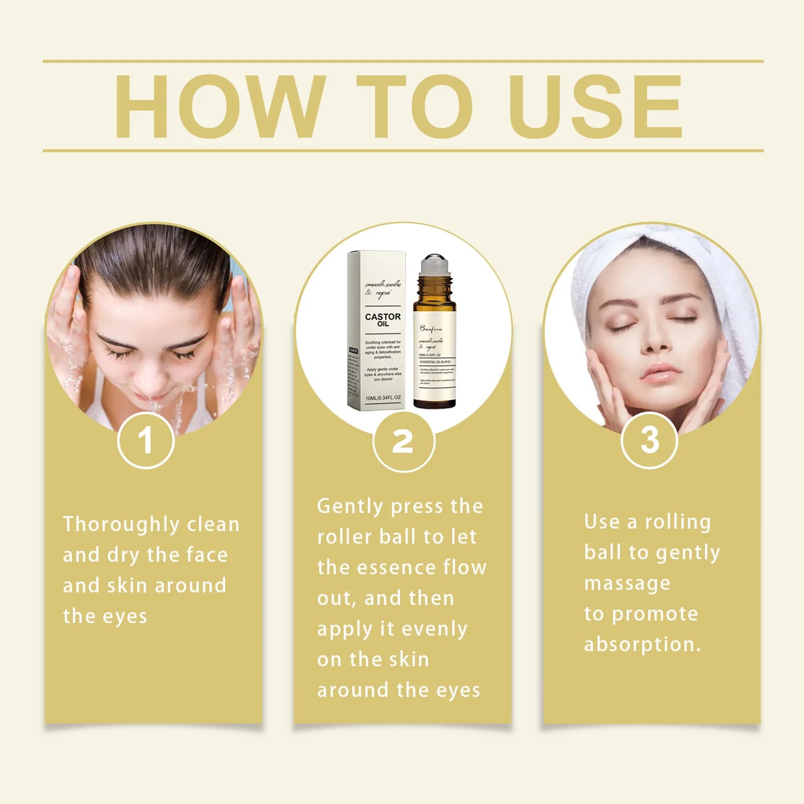 Sérum pour les yeux à l'huile de ricin, Anti-rides, élimine les cernes, sacs pour les yeux, Anti-poches, boule ferme, Massage, hydrate, nourrit, soins oculaires