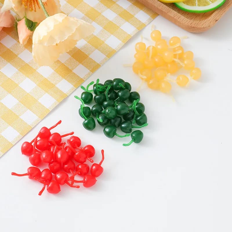 100 pièces/lot bricolage Simulation cerise Miniature fruits décoratifs pour Dollhuose accessoires cuisine jouer jouets décoration de la maison cadeaux