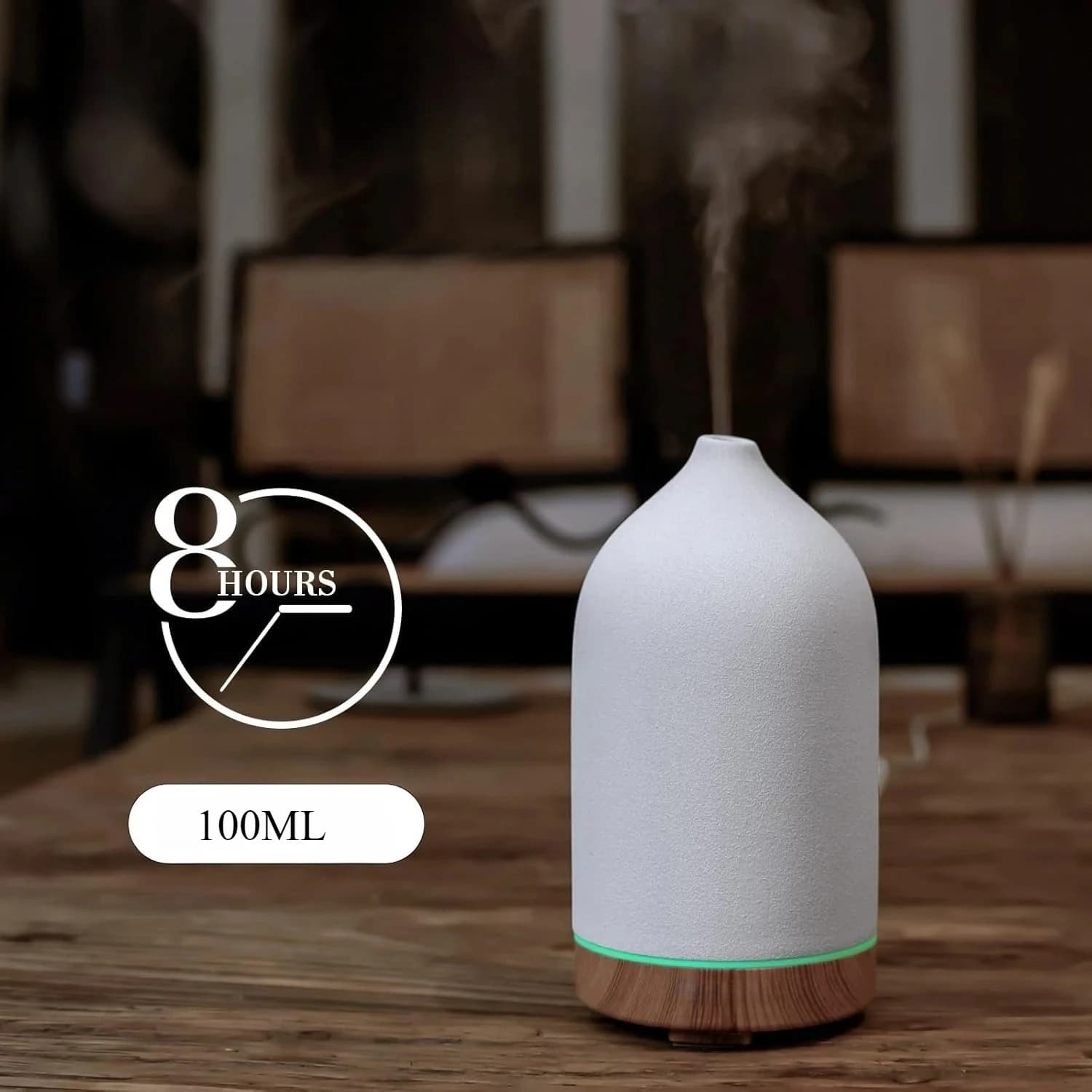 Diffuseur d'huiles essentielles en céramique, humidificateur d'aromathérapie ultrasonique avec lumières LED 7 couleurs, arrêt automatique, minuterie 1H/3H/6H