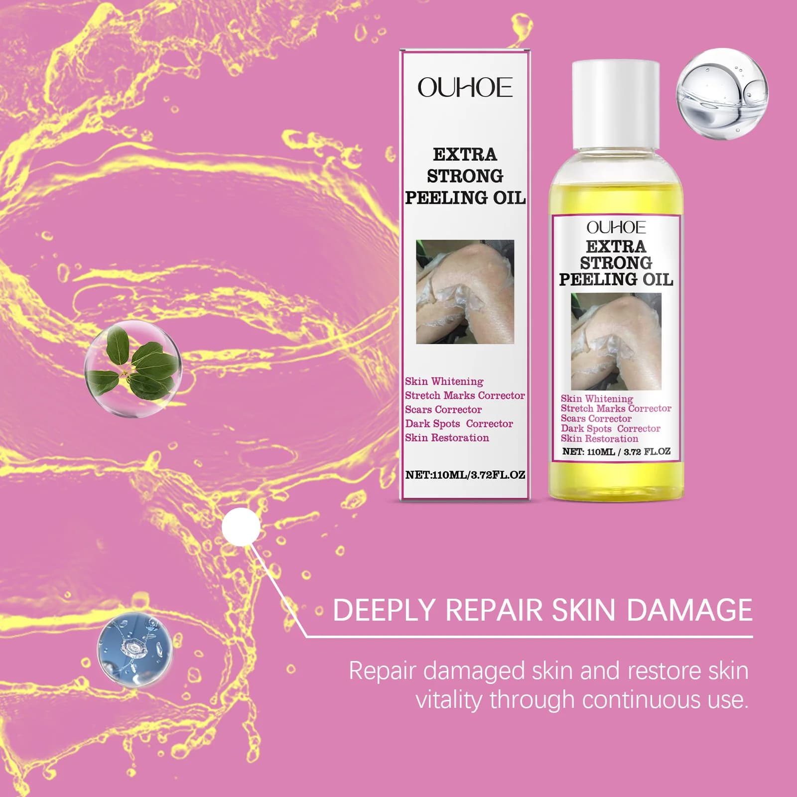 Huile exfoliante jaune pour la peau du corps, hydratante, nourrissante, éclaircissante, raffermissante, Massage et soins de beauté, 110ml