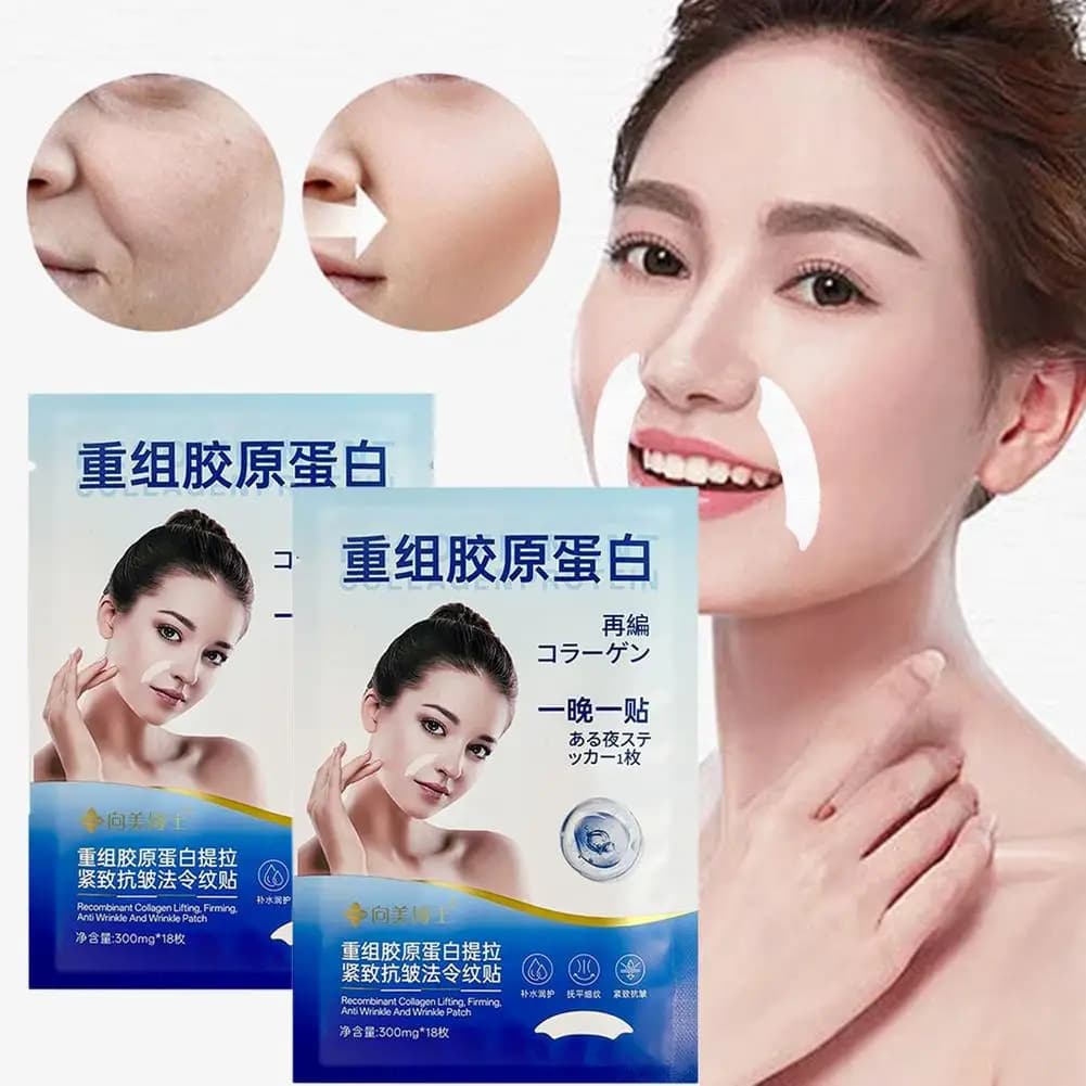 Patchs anti-rides pour le visage – 18 patchs Masques pour la nuit pour réduire les rides du visage, les lignes souriantes, les ridules et les rides du menton