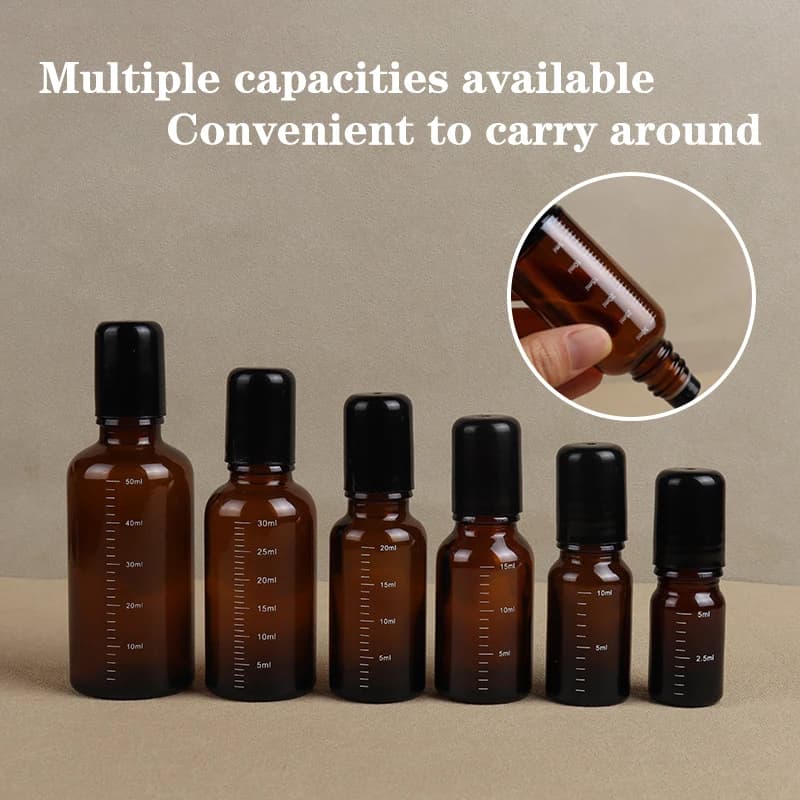 1 pièce – Flacons roll-on vides en verre brun de 5 ml, 10 ml, 15 ml, 20 ml, 30 ml, 50 ml avec bille roulante pour parfum, huiles essentielles et liquides